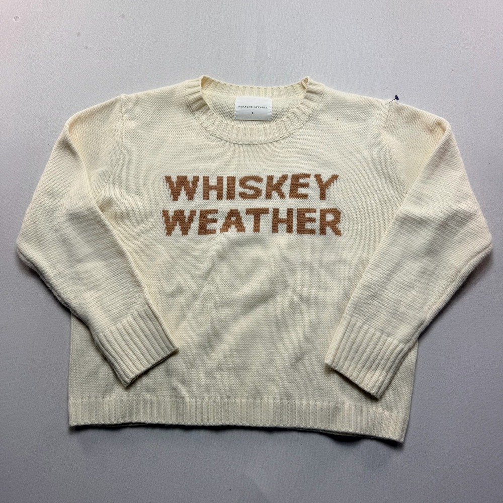 Panache Apparel Sweater Women Small Cream Good Whiskey Weather Graphic Knit